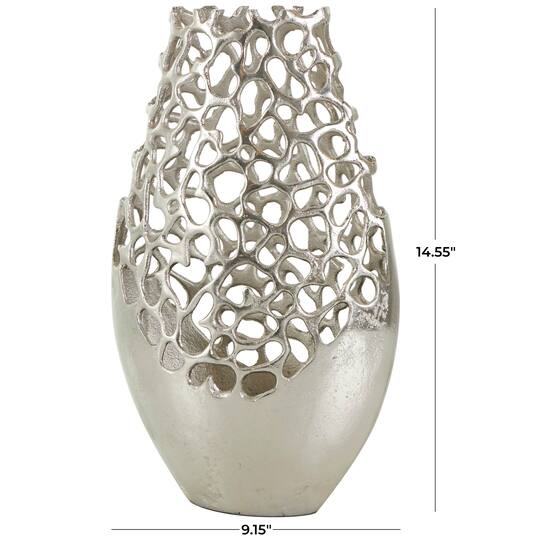 15" Silver Aluminum Vase with Freeform Open Lattice